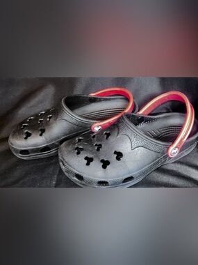 #S-1116 Disney Mickey Mouse Ears Black Clog Sandals with Red Straps SZ Large